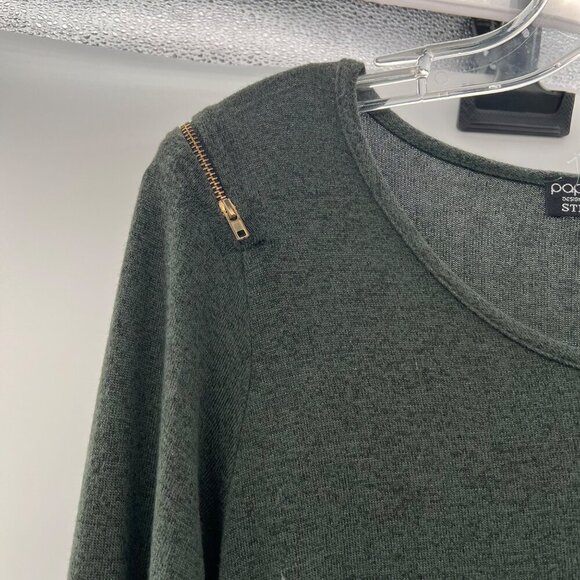 Papermoon Women's Long Sleeve Pullover Sweater Green Size Small Zip Shoulder - Picture 3 of 9